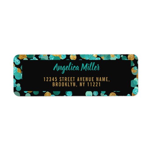 Modern Teal Gold Glitter Confetti Black Turquoise Label