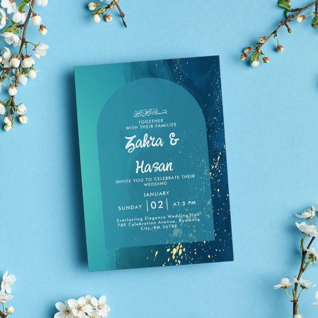 Modern Teal Gold Islamic Wedding Invitation (Creator Uploaded)