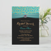 Modern Teal & Gold Leopard Print Bridal Shower Invitation (Standing Front)