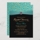 Modern Teal & Gold Leopard Print Bridal Shower Invitation (Front/Back)