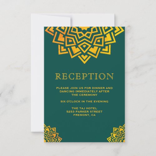 Modern Teal Gold Mandala Indian Reception Invitation