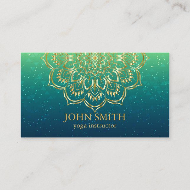 Modern Teal & Gold Mandala Yoga Instructor Busines Business Card (Front)