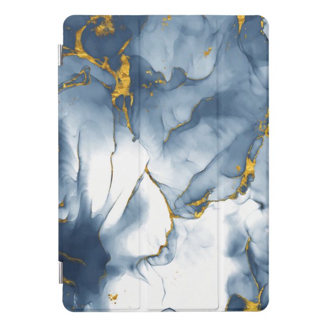 Modern Teal-Gold Marble Background iPad Cover (Front)