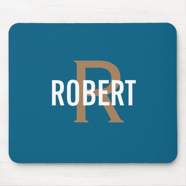 Modern teal gold monogram men name mouse pad (Front)