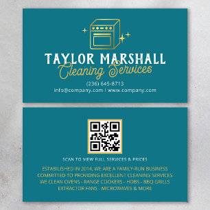 Modern Teal Gold Oven Cleaning Service Business Card