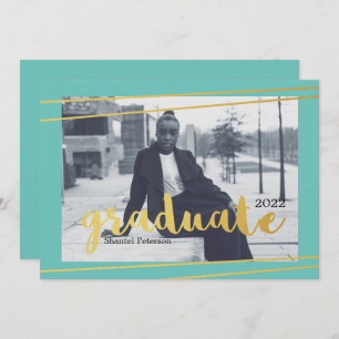 Modern Teal, Gold, & White Graduate Invitations
