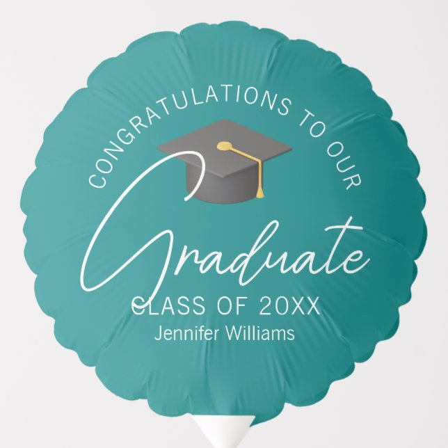 Modern Teal Graduate Custom 2025 Graduation Balloon (Front)