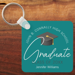 Modern Teal Graduate Custom 2025 Graduation Keychain
