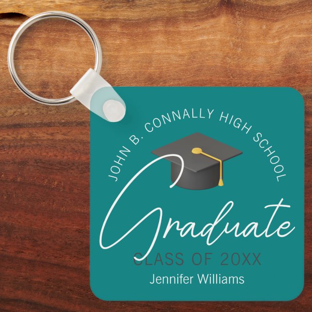 Modern Teal Graduate Custom 2025 Graduation Keychain (Front)