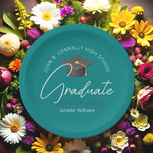Modern Teal Graduate Custom Graduation Party Paper Plates