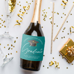 Modern Teal Graduate Custom Graduation Party Sparkling Wine Label