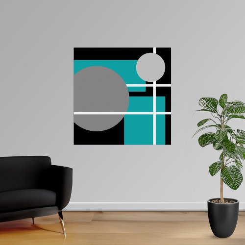 Modern Teal Gray Black White Poster