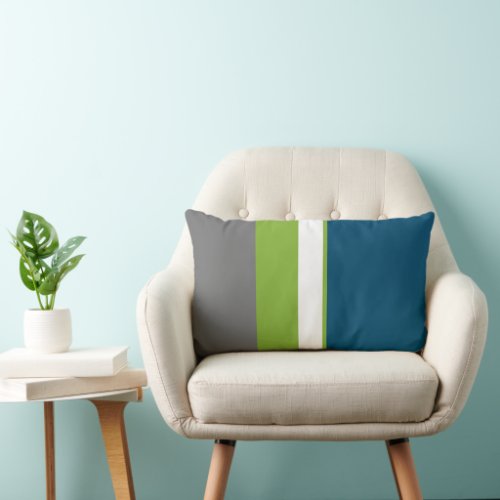 Modern Teal Gray Green Colorblock Striped Pattern Lumbar Pillow