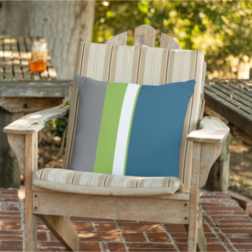 Modern Teal Gray Green Colorblock Striped Pattern Outdoor Pillow