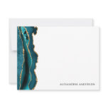 Modern Teal Green Agate Gold Glitter Marble Geode Note Card Modern Teal Green Agate Gold Glitter Marble Geode Note Card