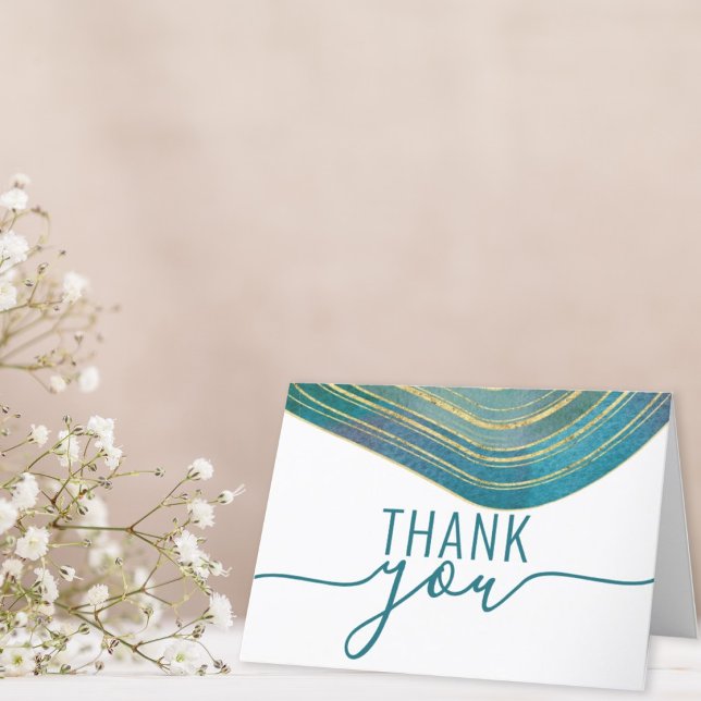 Modern Teal Green Agate Watercolor Thank You Card (Creator Uploaded)