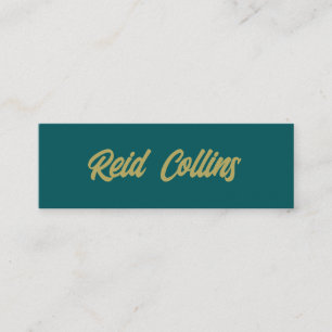  Modern Teal Green and Gold Bold Script Mini Business Card