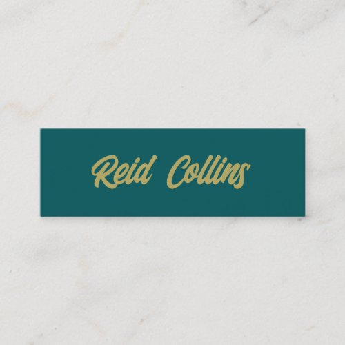  Modern Teal Green and Gold Bold Script Mini Business Card