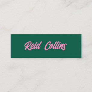 Modern Teal Green and Pink Bold Script Mini Business Card