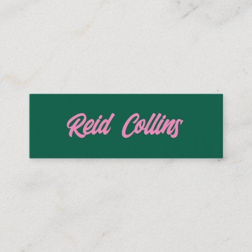  Modern Teal Green and Pink Bold Script Mini Business Card