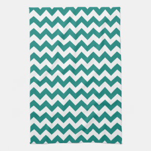 Modern Teal Green and White Chevron Zigzag Pattern Kitchen Towel