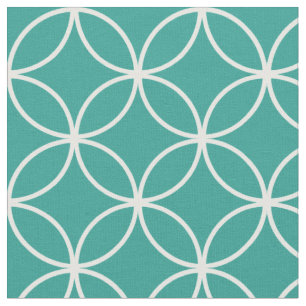 Modern Teal Green and White Circle Diamond Pattern Fabric