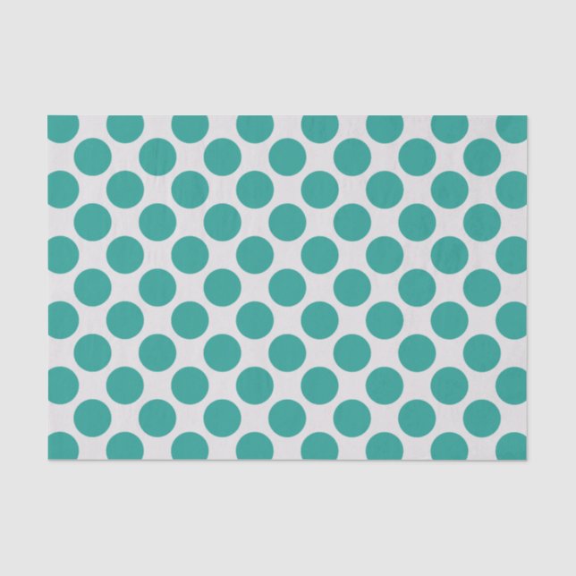 Modern Teal Green and White Large Polka Dots Tissue Paper (Front)