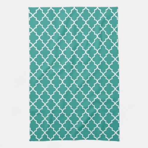 Modern Teal Green and White Moroccan Quatrefoil Kitchen Towel