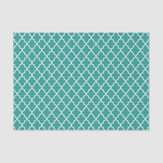 Modern Teal Green and White Moroccan Quatrefoil Tissue Paper (Front)