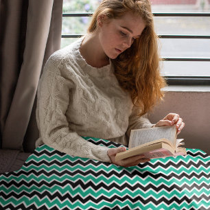 Modern Teal Green Black Chevron Pattern Sherpa Blanket