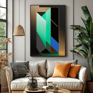 Modern Teal Green Blue Gold Abstract Poster