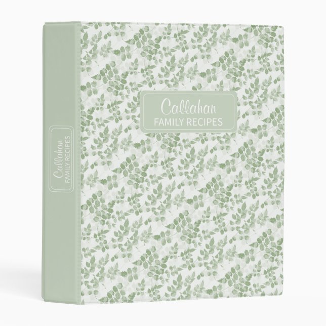 modern teal green botanical leaves mini binder (Front/Spine)