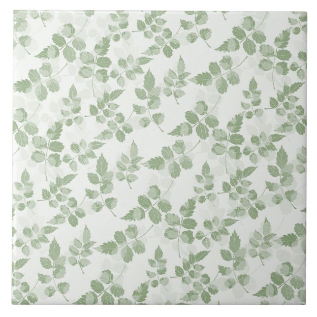 Modern Teal green Botanical leaves pattern Ceramic Tile (Front)
