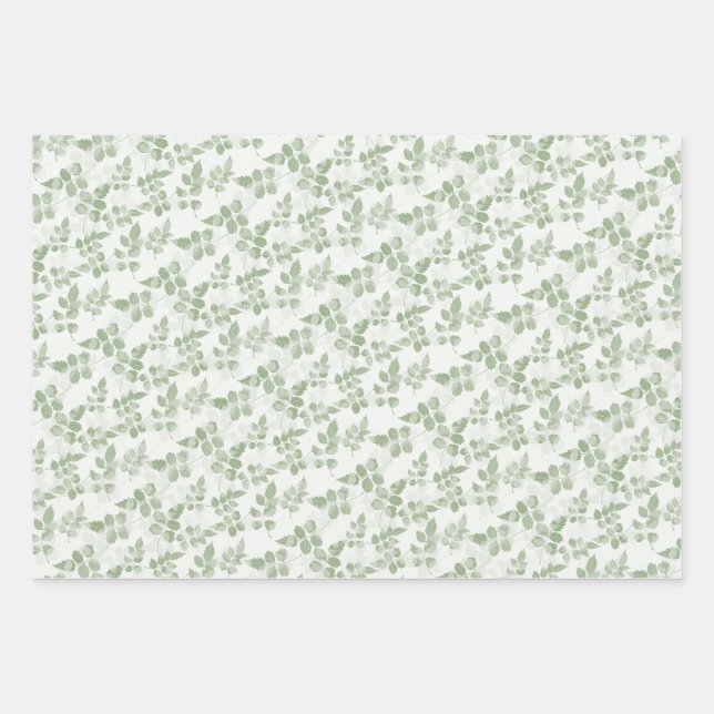 Modern Teal green Botanical leaves pattern Wrapping Paper Sheets (Front)