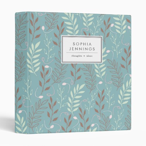 Modern Teal Green Brown Floral Botanical Leaves 3 Ring Binder