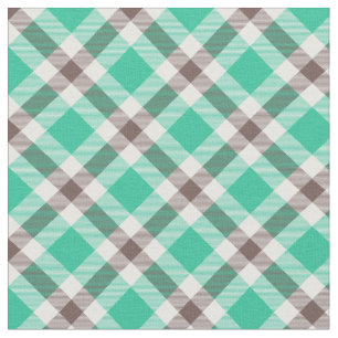 Modern Teal Green Brown Plaid Pattern Fabric