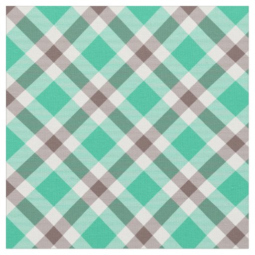 Modern Teal Green Brown Plaid Pattern Fabric