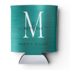 Modern Teal Green Brushed Metal Monogram Script