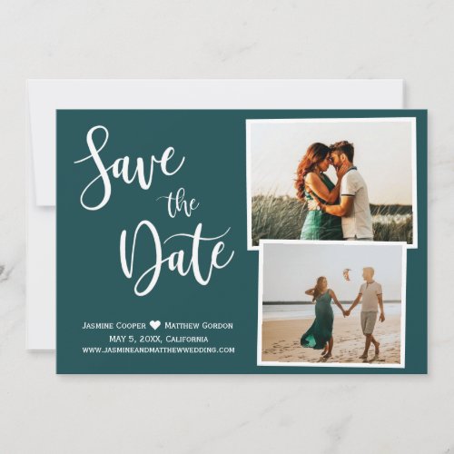 Modern Teal Green Elegant Typography Photo Save The Date