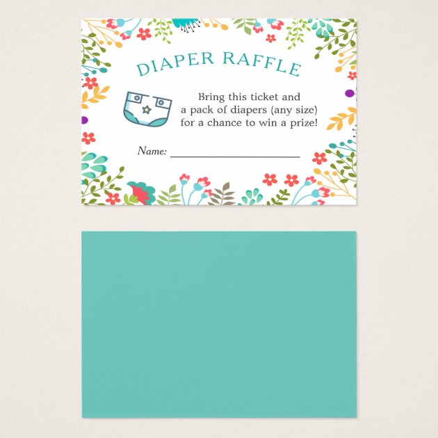 Modern Teal Green Floral Baby Shower Diaper Raffle Business Card