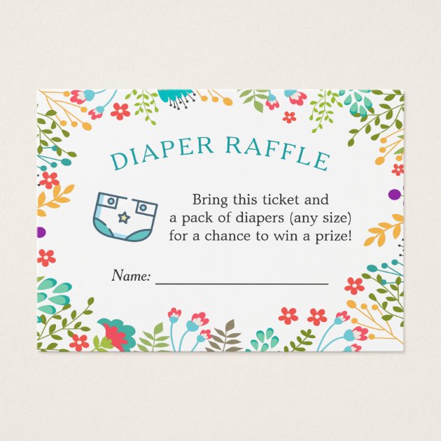 Modern Teal Green Floral Baby Shower Diaper Raffle Business Card