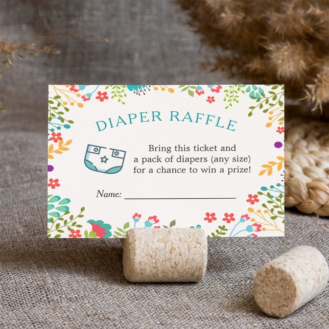 Modern Teal Green Floral Baby Shower Diaper Raffle Enclosure Card (Creator Uploaded)