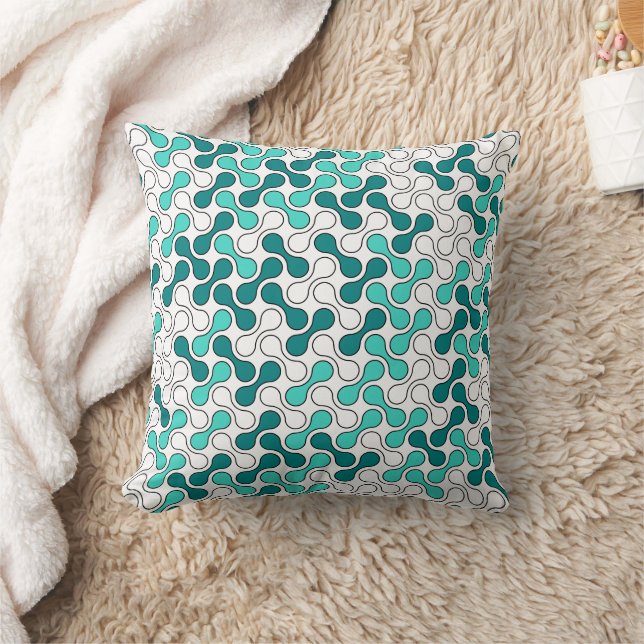 Modern Teal Green Geometric Metaball Pattern Throw Pillow (Blanket)
