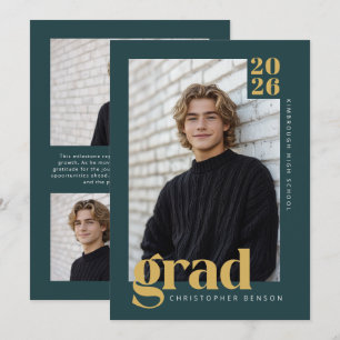 Modern Teal Green Gold 2026 Photo Graduation Invitation
