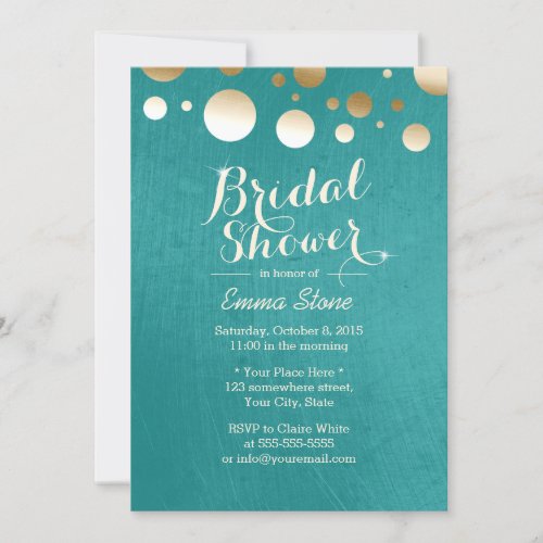 Stylish Teal Green Gold Dots Bridal Shower Custom Invite