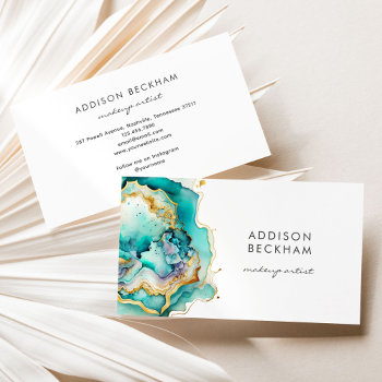 Modern Teal Green Gold Pastel Abstract Watercolor Business Card by JAmberDesign at Zazzle