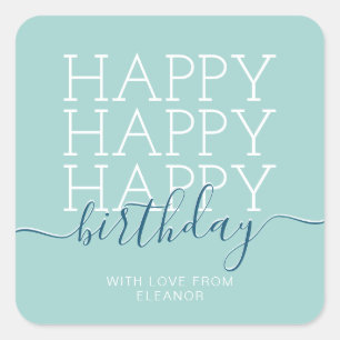 Modern teal green Happy Birthday Square Sticker