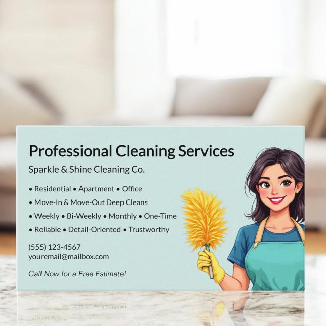 Modern Teal Green Maid House Cleaning Service Business Card (Creator Uploaded)