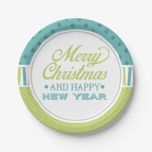 Modern Teal Green Merry Christmas  Holidays Paper Plates