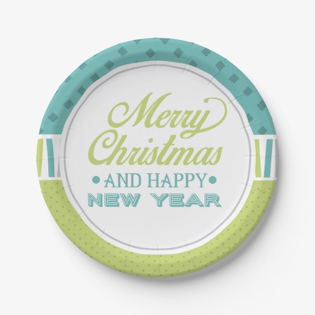 Modern Teal Green Merry Christmas | Holidays Paper Plates (Front)